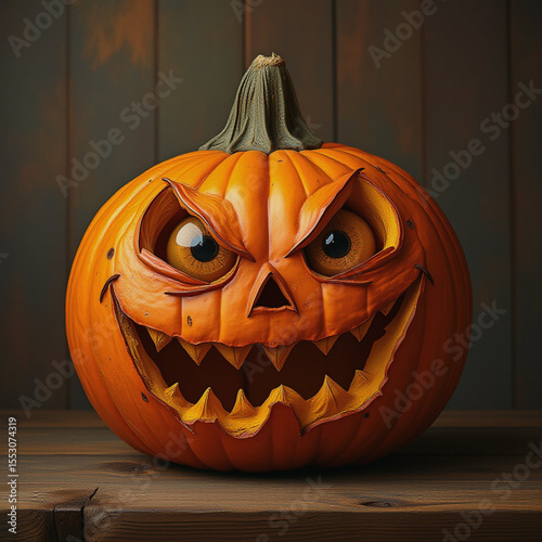 Pumpkin character with eyes and emotion