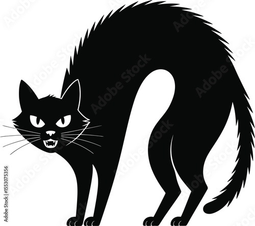 Scared cat silhouette vector set, collection of angry arched back cat icon in black isolated style for design