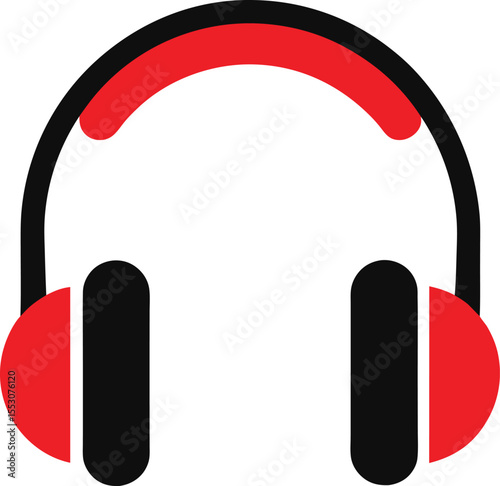 Immersive Audio Experience Red and Black Headphones Icon Design