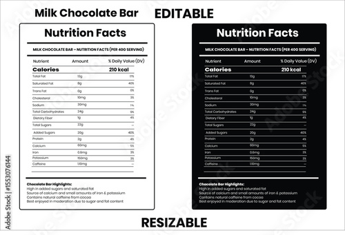 Milk Chocolate Bar nutrition facts, nutrition facts nutrition facts, food label, calorie chart, protein infographic, healthy eating, vitamin chart, editable template, diet plan, meal prep nutrition, f