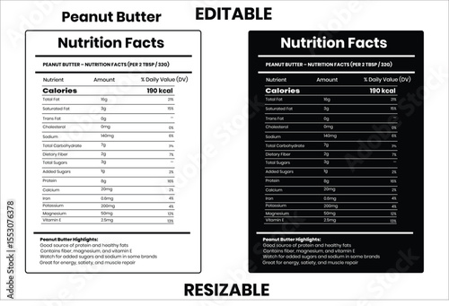 Peanut Butter nutrition facts, nutrition facts, food label, calorie chart, protein infographic, healthy eating, vitamin chart, editable template, diet plan, meal prep nutrition, food packaging label