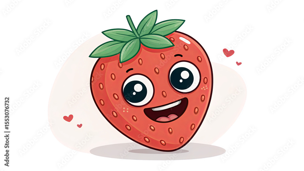 Obraz premium Adorable Strawberry with Heart Design and Smiling Face on Transparent Background