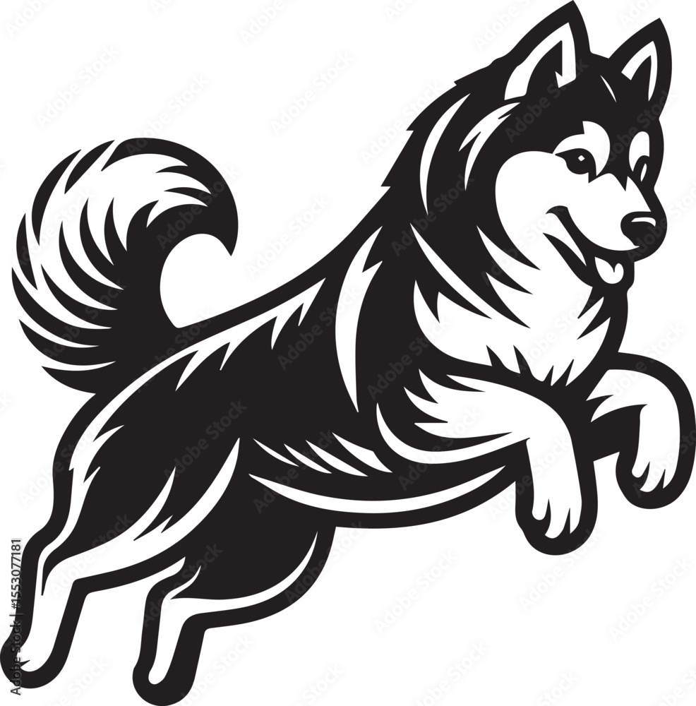 Siberian Husky Dog Vector Illustration in Black and White Siberian Husky Dog Vector Illustration in Black and White
