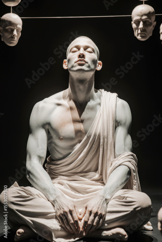 man meditating in the dark