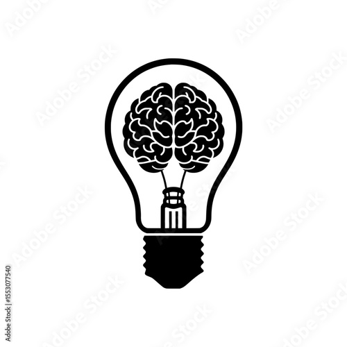 Brain illustration inside a light bulb symbolizing creativity and ideas  