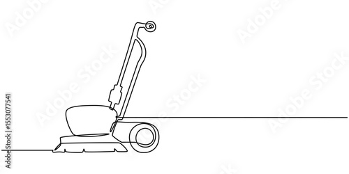 cleaning machine continuous one line drawing, Continuous single line sketch drawing of vacuum cleaner electric household appliance one line editable stroke vector illustration, One single line drawing
