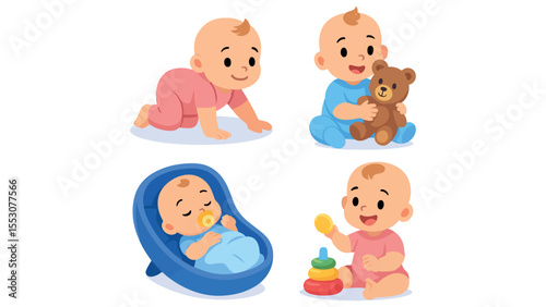 Adorable Baby and Kid Illustration Sleeping and Playing Moments Capturing Childhood Joy, Comfort, and Early Development in a Cute Style