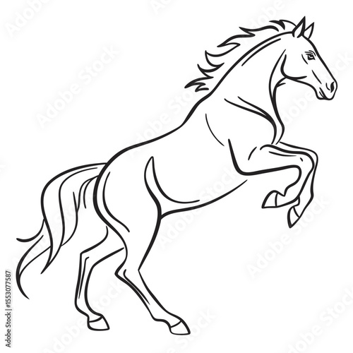 Black Line Drawing Galloping Horse Contour Art horse drawing
