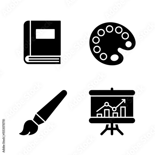 set of coloring pencil, art brood, book, brash, icons