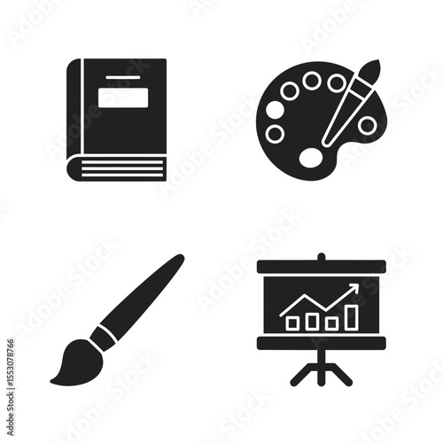set of coloring pencil, art brood, book, brash, icons