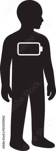 Humanoid shadow with a 'low battery' icon glowing in its chest