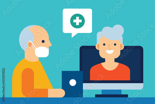 Senior man having a virtual doctor appointment online