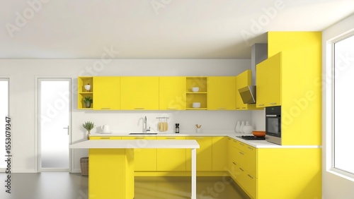 Modern Yellow Kitchen Interior Sleek Cabinets Minimalist Design