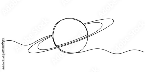 One continuous line drawing of planet. Saturn planet in one line drawing. One line drawing background. Vector illustration. Line art of planet, Continuous one line Saturn Planet. Solar system vector 