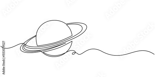 One continuous line drawing of planet. Saturn planet in one line drawing. One line drawing background. Vector illustration. Line art of planet, Continuous one line Saturn Planet. Solar system vector 