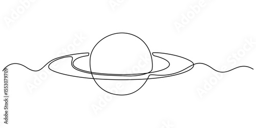 One continuous line drawing of planet. Saturn planet in one line drawing. One line drawing background. Vector illustration. Line art of planet, Continuous one line Saturn Planet. Solar system vector 