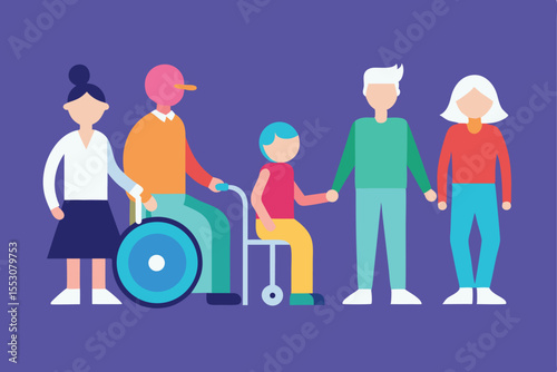 Inclusive group diverse people disability support community togetherness