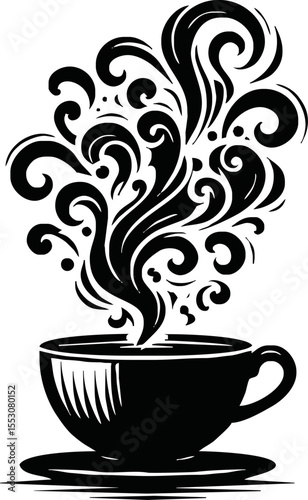 Silhouette of steam coming from hot drink vector style on white background