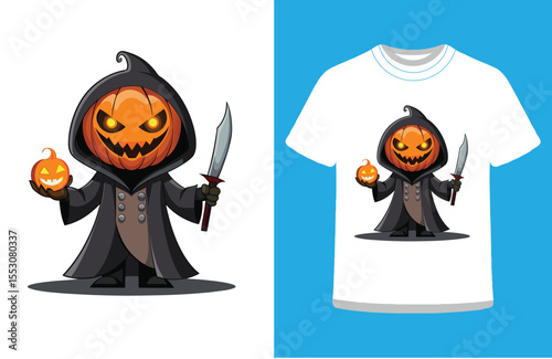 Spooky Halloween Vector Illustration with Pumpkins, Ghosts, and Haunted Elements.

