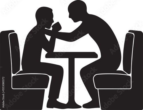 Diner booth with two shadows—one sipping coffee, one strangling them