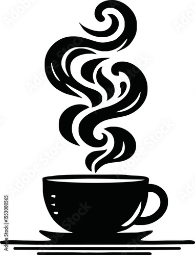 Silhouette of steam coming from hot drink vector style on white background