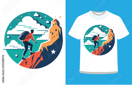 Hiker Leaving a Busy City and Entering the Mountains Urban to Nature Vector Concept.


