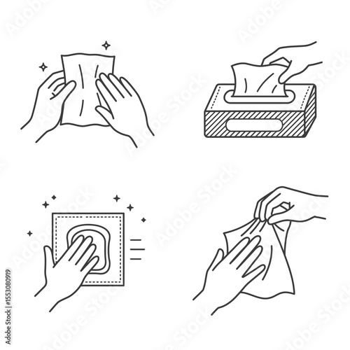Hand take Tissue from Box. concept symbol in cartoon illustration vector isolated in white background Pro Vector