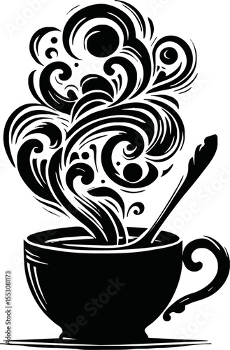 Silhouette of steam coming from hot drink vector style on white background