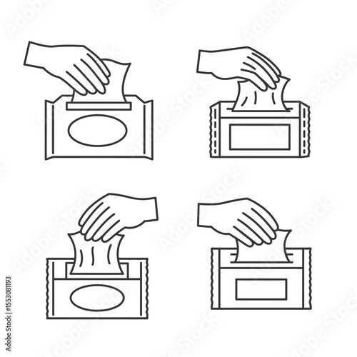 Hand take Tissue from Box. concept symbol in cartoon illustration vector isolated in white background Pro Vector