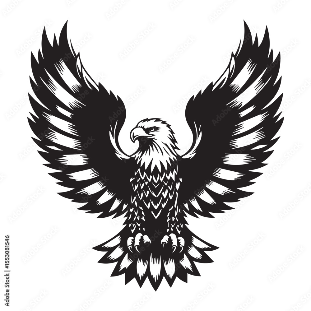 Fototapeta premium American eagle black silhouette vector, Simple silhouette Design vector icon with white background. Wild Animal Vector. Bird Vector
