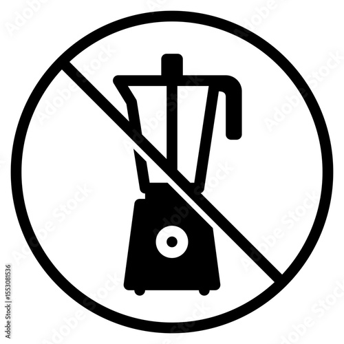 Black and white prohibition sign with a blender inside a crossed circle indicates that blenders are not allowed Great for instructional and regulatory materials.