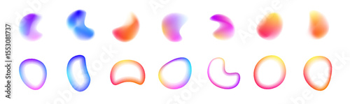 Gradient aura, grain neon blob with noise effect vector illustration. Abstract color watercolor blur mesh shape on white background. Space bright colorful shapeless frame PNG on white background.	