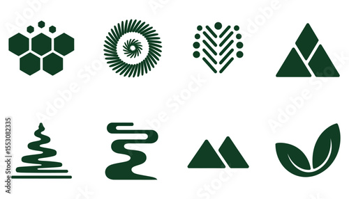 Green tree icons vector collection with leaf and nature