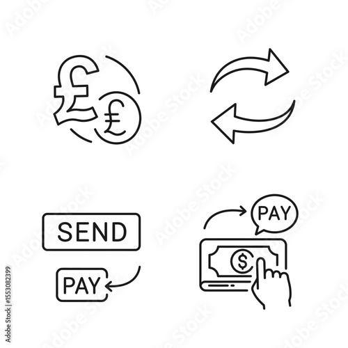 Set of Accept money transfer, Pay with Phone and Credit card by mail icons. Payment wallet line icons. Online payment, Dollar exchange and Fast money send. Private pay, Cash and Wallet. Vector