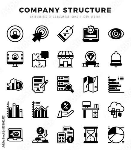 Set of Company Structure icons in Lineal Filled style. Lineal Filled Icons symbol collection.