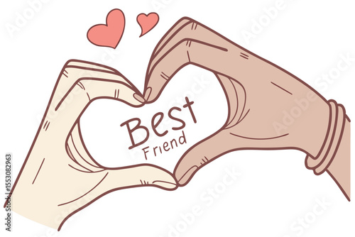 Heart shape formed by fingerprints with a best friend message