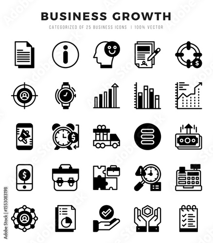 Simple Set of Business Growth Related Vector Lineal Filled Icons.