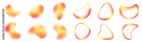 Gradient aura, grain neon blob with noise effect PNG vector illustration. Abstract color watercolor blur mesh shape on white background.	