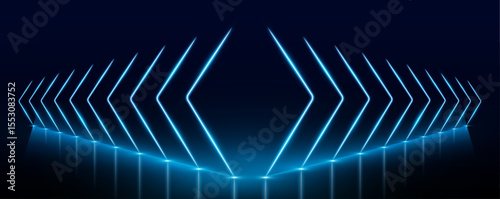 Electric neon lines in virtual reality tunnel. Glowing neon lines create a vibrant spectrum in an abstract 3D tunnel. The pink and blue colors form a square portal that leads into the unknown.	