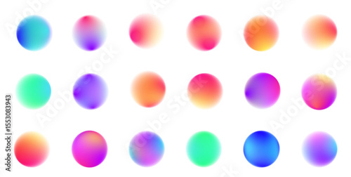 Round banner with neon gradient isolated on white transparent background in PNG format. Colorful bright neon template. Iridescent chrome drops or hologram irregular freeform organic shapes.	