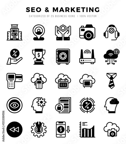 Set of SEO & Marketing Icons. Simple line art style icons pack.