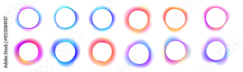 Abstract cosmic bright colorful round frame PNG. Iridescent chrome drops or hologram irregular freeform organic shapes. Smooth bright gradients in the form of an ellipse for banners, brochure, covers.