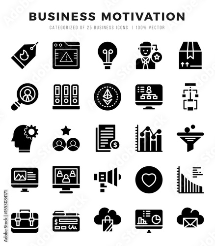 Simple Set of Business Motivation Related Vector Glyph Icons.