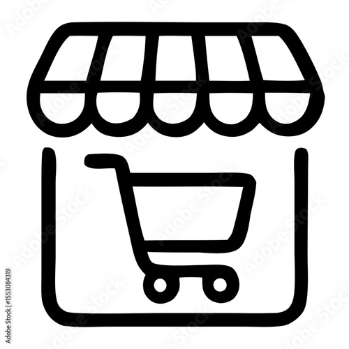 Simple Outline Storefront Shopping Cart Retail Market Minimalist Icon