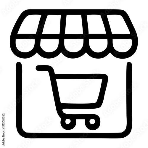 Simple Line Art Shopping Cart Storefront Business Symbol Illustration Icon
