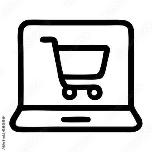 Outline Handdrawn Laptop with Shopping Cart Online Store Icon