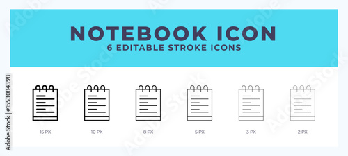 Notebook icon with different stroke. Editable stroke. Vector illustration.
