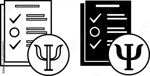 Psychological Test Icons. Black and White Vector Illustration. Evaluation of Human Psychological Characteristics. Psychologist Sign and Document. Psychology Concept