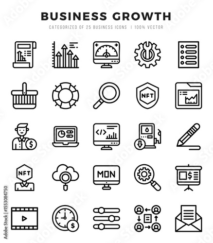 Business Growth Icons Pack Lineal Style. Vector illustration.