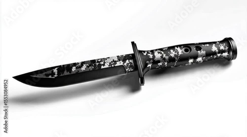 3D render of military tactical knife with serrated design